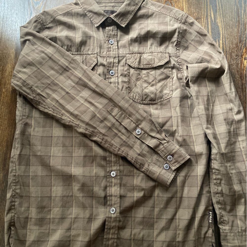 Size medium Prana button up plaid shirt.
